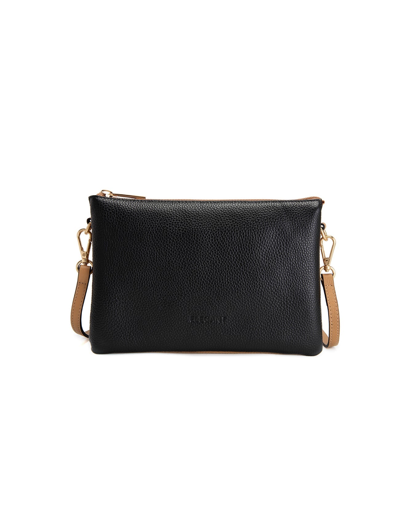 CLEO XBODY-TASCHE AUS LEDER MIT DREI FÄCHERN - E1-0841-BLK/CAM - NEU