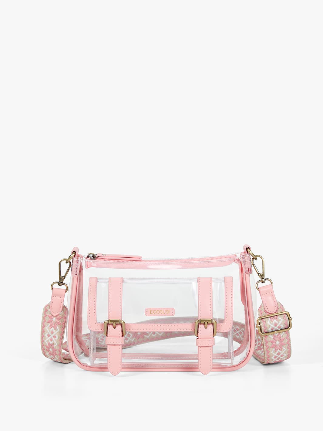 Lila‘s transparente Umhängetasche mit breitem Riemen