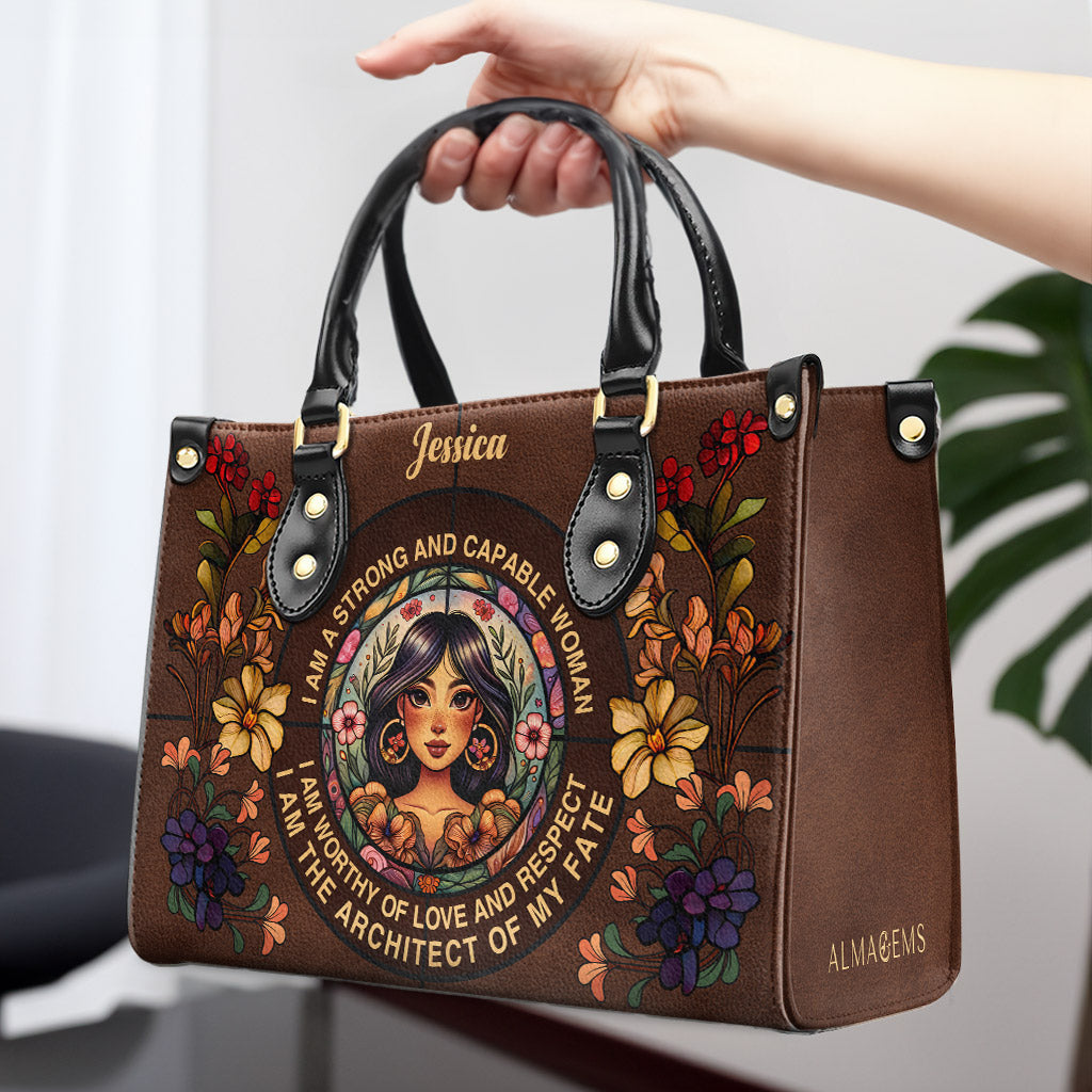 I Am A Strong And Capable Woman - Personalized Custom Leather Handbag - HG49
