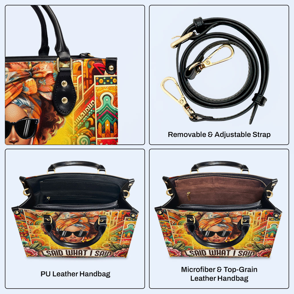 Ich sagte, was ich sagte - personalisierte benutzerdefinierte Lederhandtasche - ISAID02