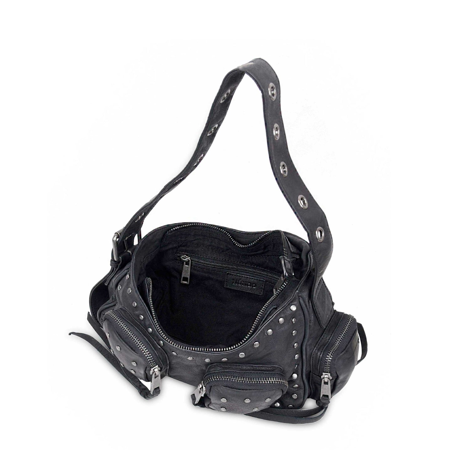 Jennifer Taschenniete Washed Black mit Antiksilber