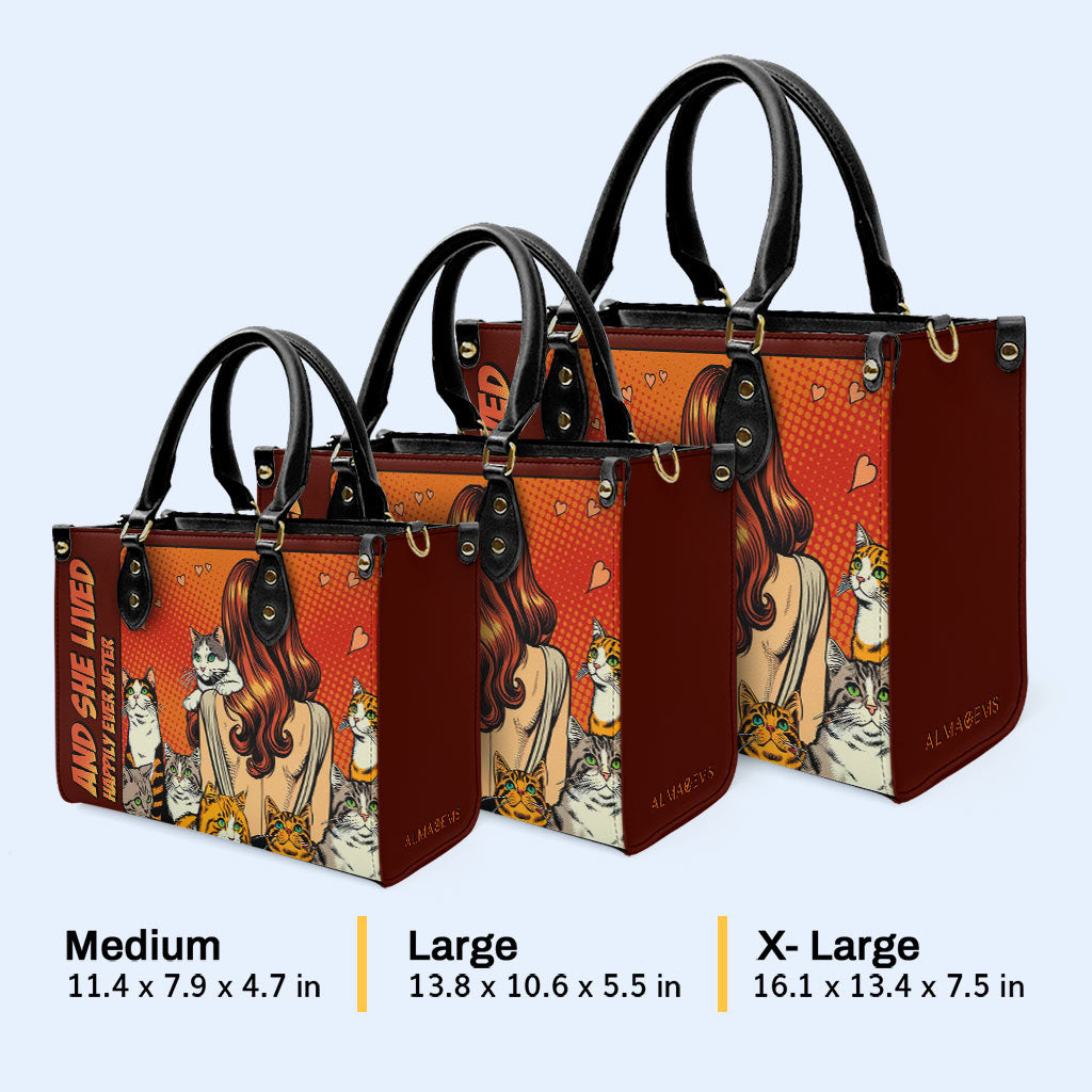 Und sie lebte glücklich bis ans Ende ihrer Tage – Rot – Personalisierte Lederhandtasche für Katzenliebhaber – LL04RED