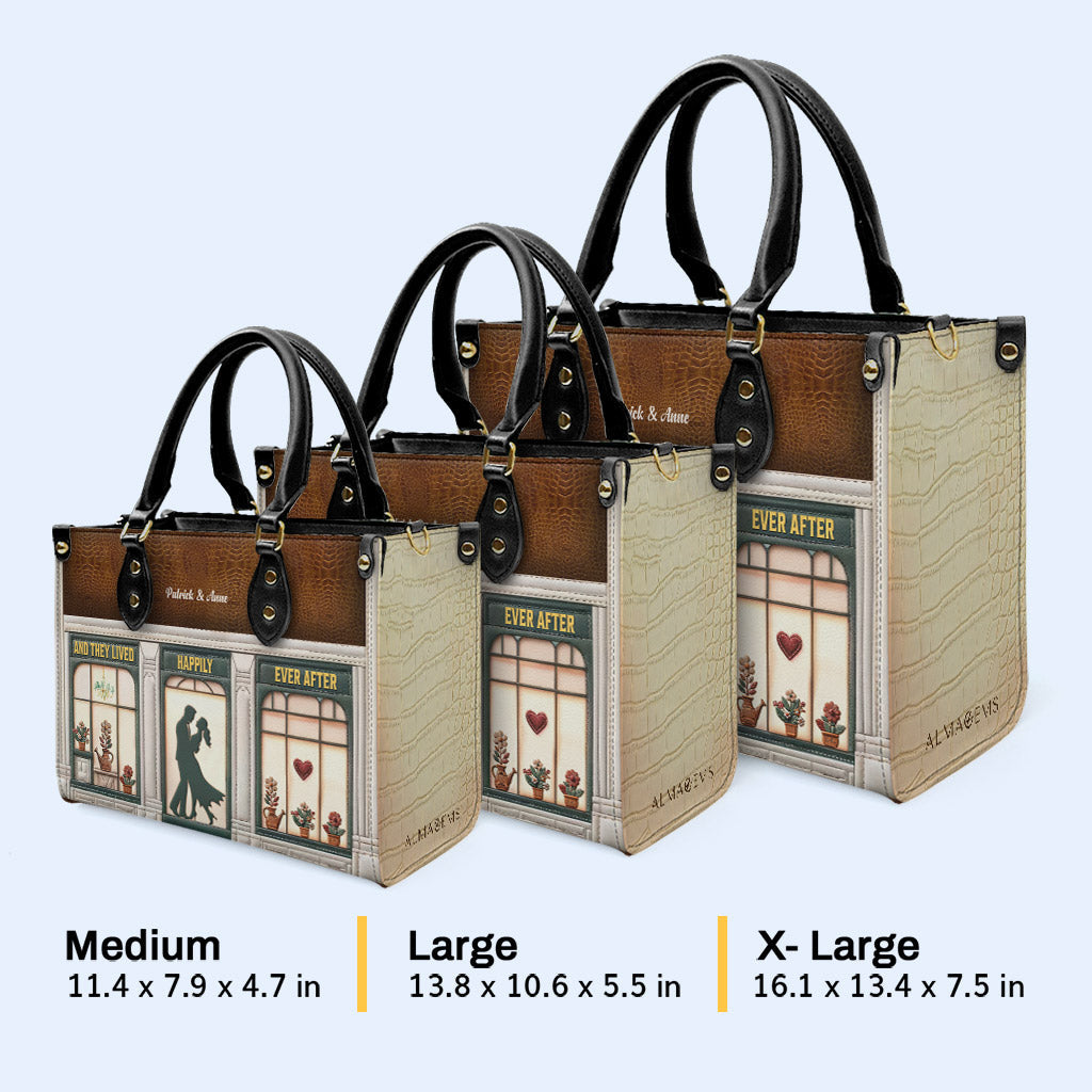 Und sie lebten glücklich bis an ihr Lebensende - Personalisierte Lederhandtasche für Verliebte - LL08