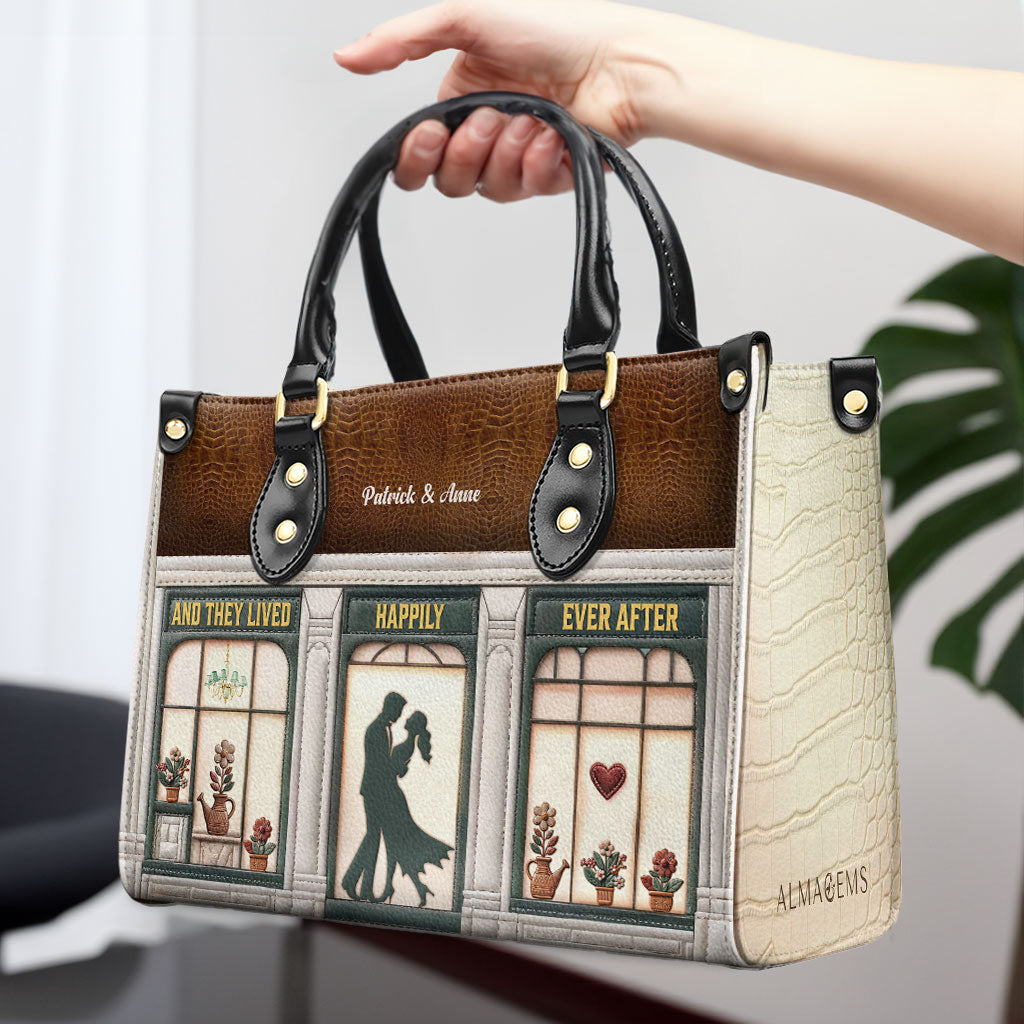 Und sie lebten glücklich bis an ihr Lebensende - Personalisierte Lederhandtasche für Verliebte - LL08