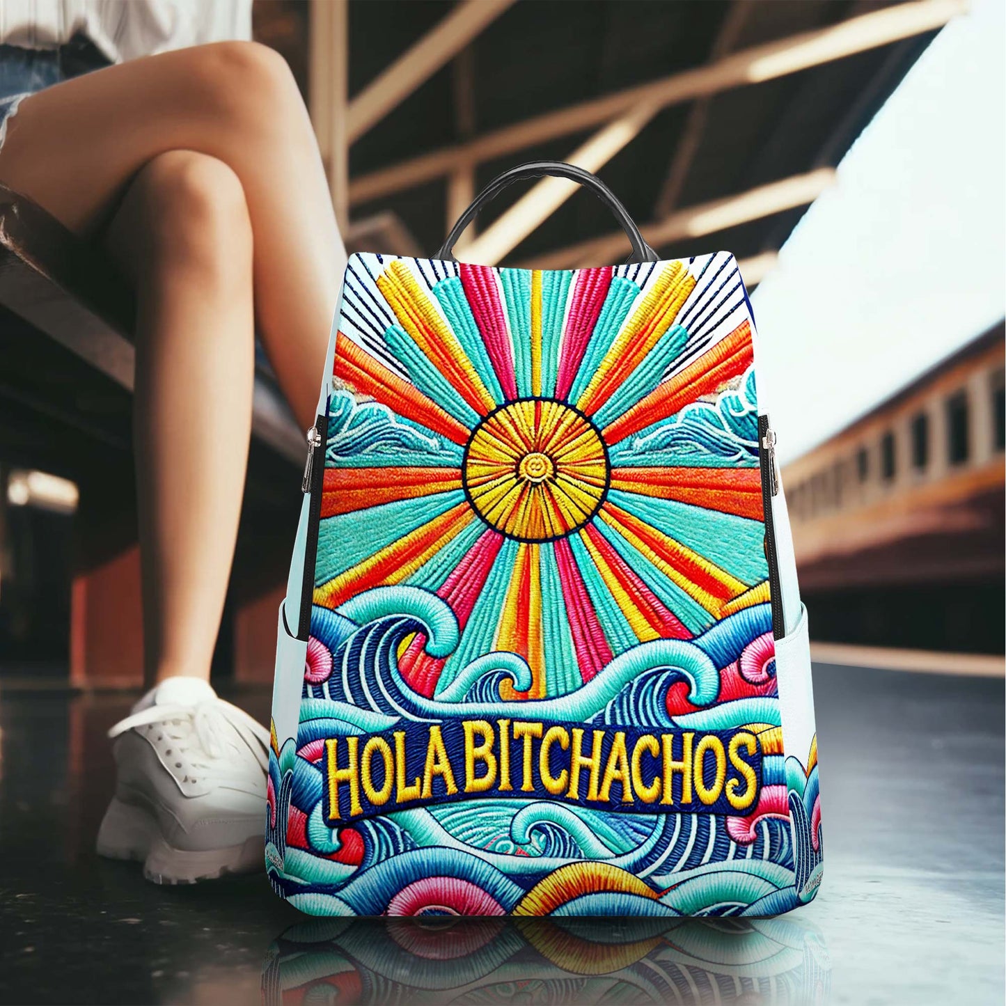 Hola Bitchachos - Personalized Custom Leather BackPack - ME025_BP