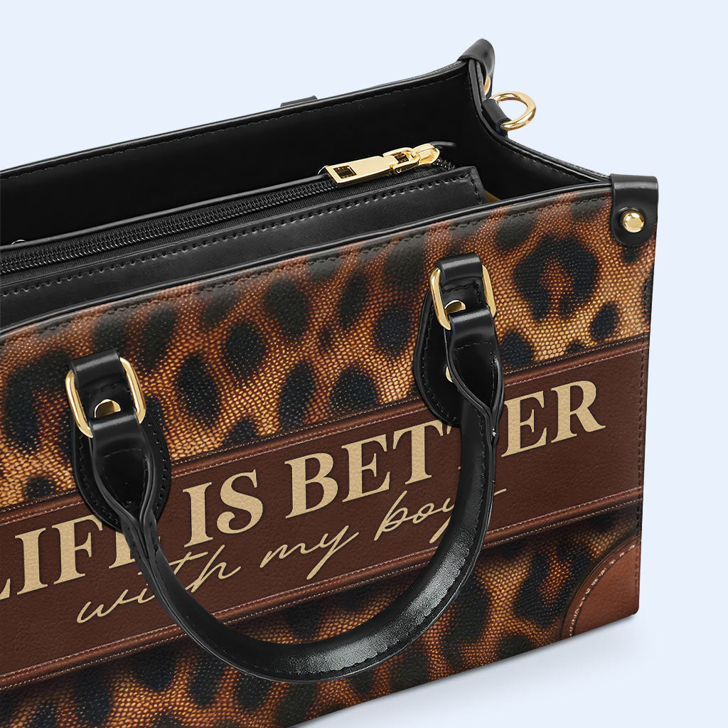 Das Leben ist besser mit meinen Jungs - Personalisierte Lederhandtasche - MM30