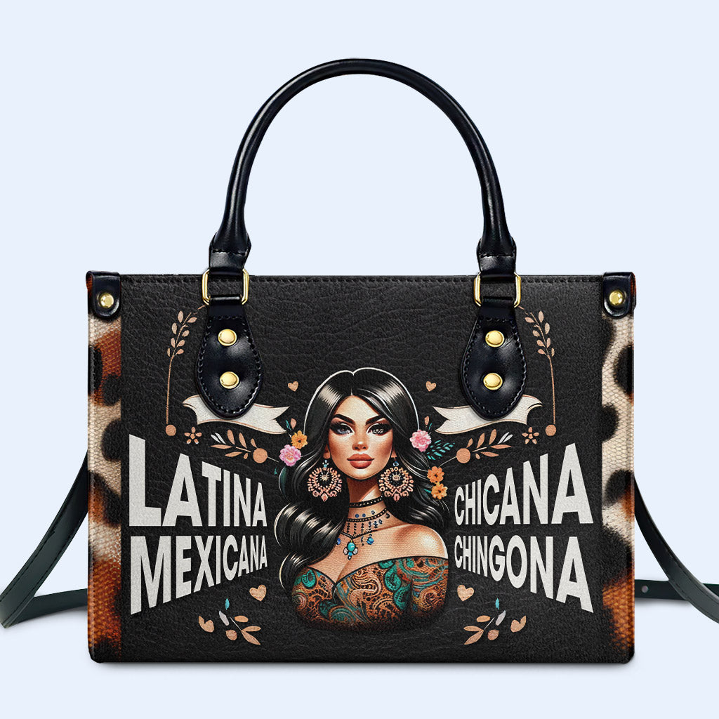 Latina Mexicana Chicana Chingona - Personalisierte Lederhandtasche - MX04