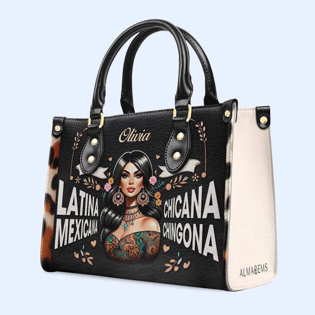 Latina Mexicana Chicana Chingona - Personalisierte Lederhandtasche - MX04