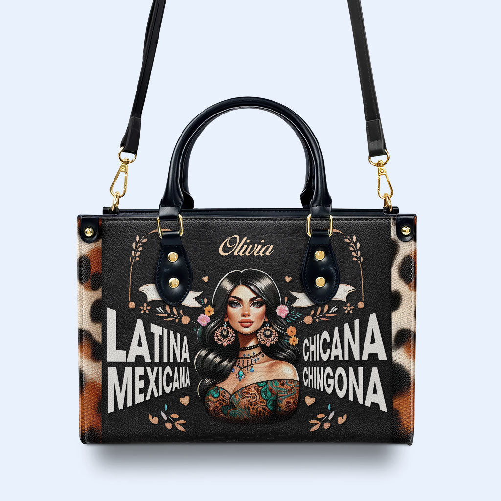 Latina Mexicana Chicana Chingona - Personalisierte Lederhandtasche - MX04