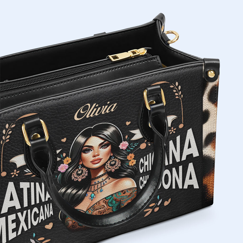 Latina Mexicana Chicana Chingona - Personalisierte Lederhandtasche - MX04