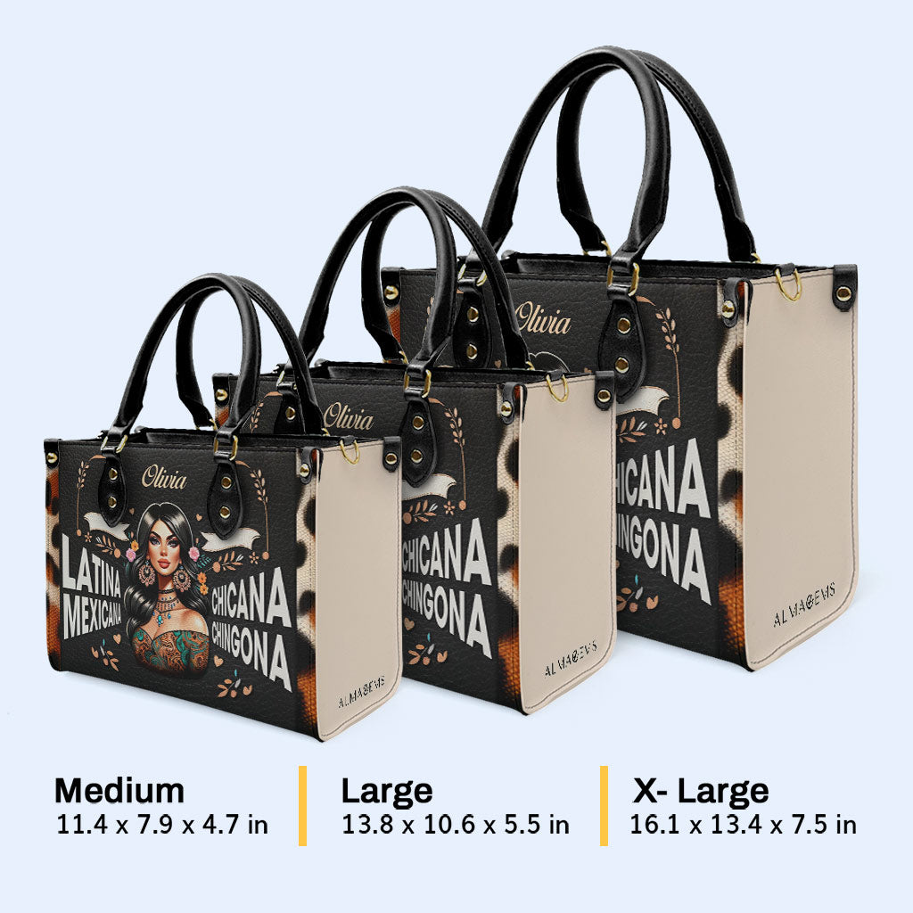Latina Mexicana Chicana Chingona - Personalisierte Lederhandtasche - MX04