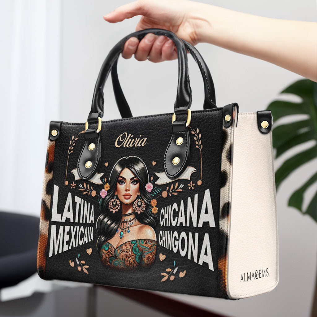 Latina Mexicana Chicana Chingona - Personalisierte Lederhandtasche - MX04