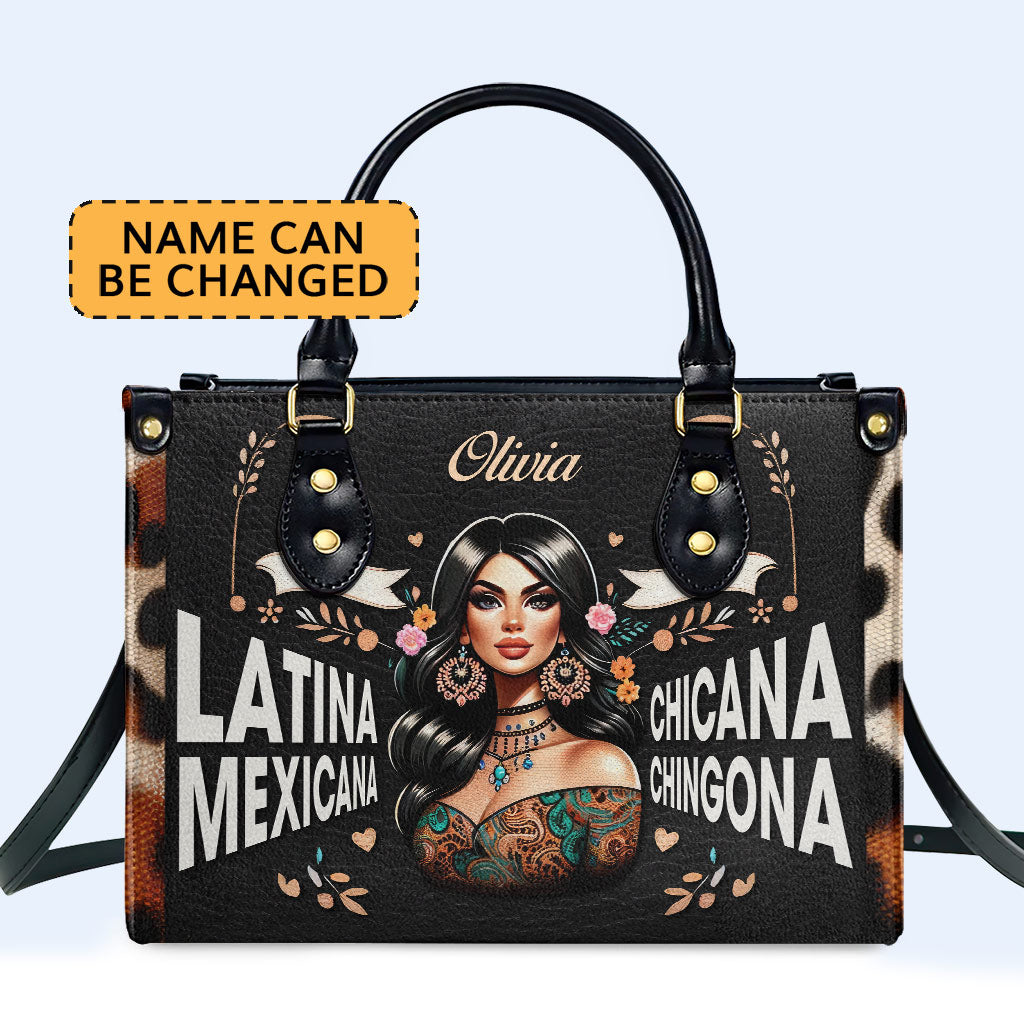 Latina Mexicana Chicana Chingona - Personalisierte Lederhandtasche - MX04