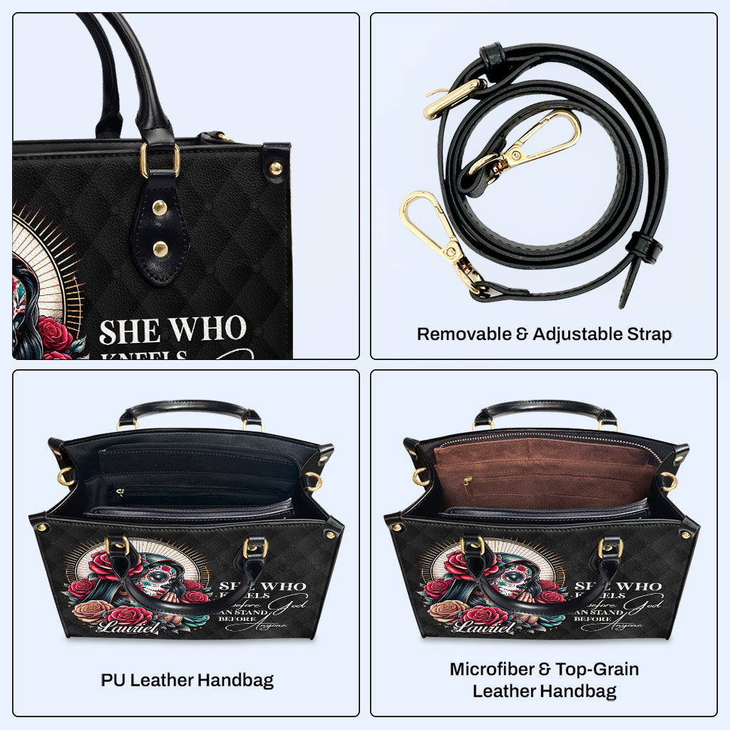 Sie, die vor Gott kniet - personalisierte Lederhandtasche - MX11