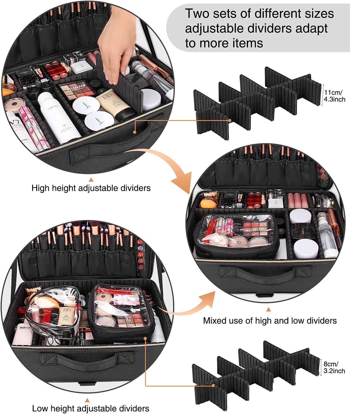 Neuer extragroßer Make-up-Koffer mit verstellbaren Trennwänden