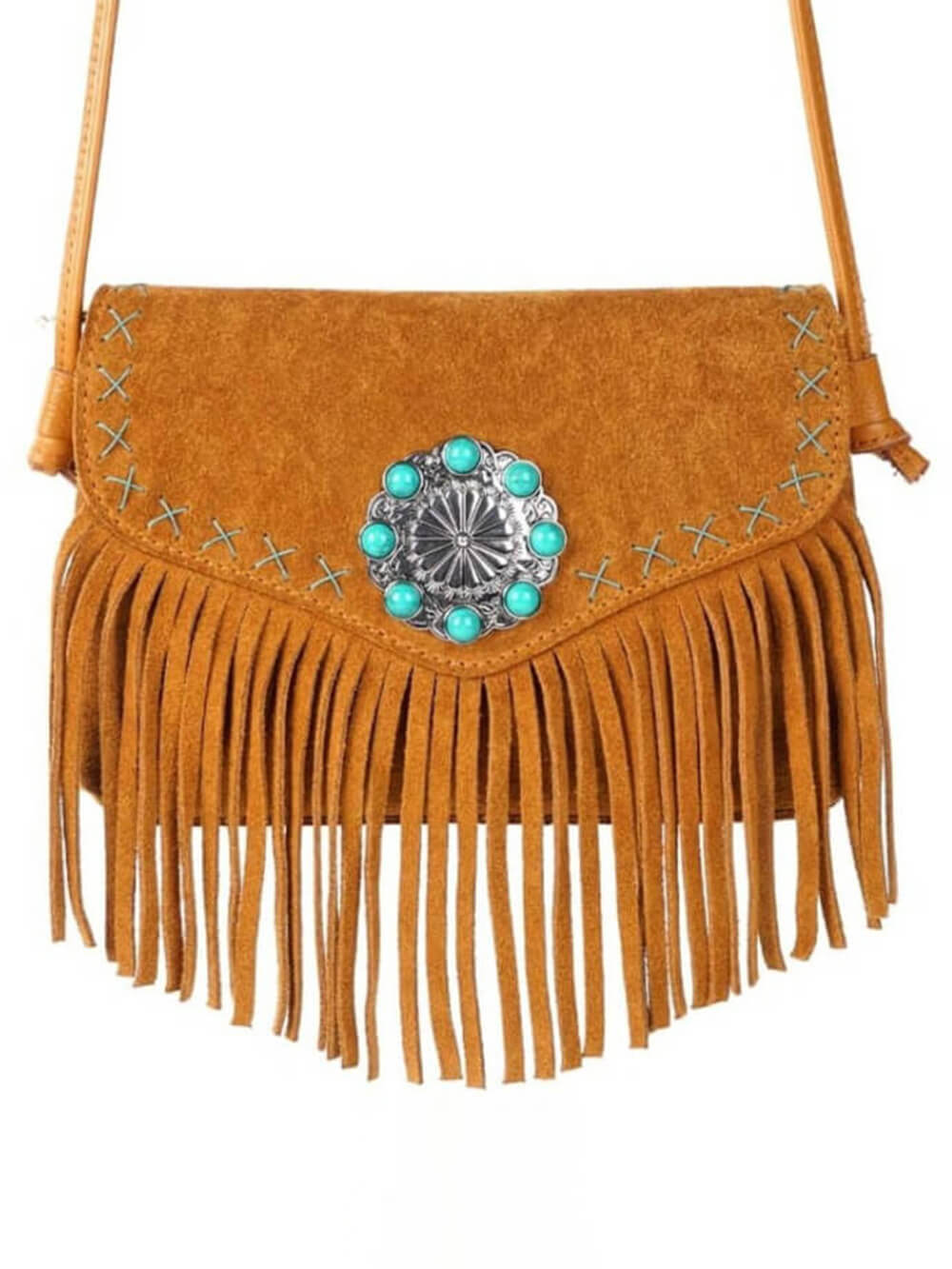 Türkise Concho-Ledertasche mit Magnetverschluss und Überschlag