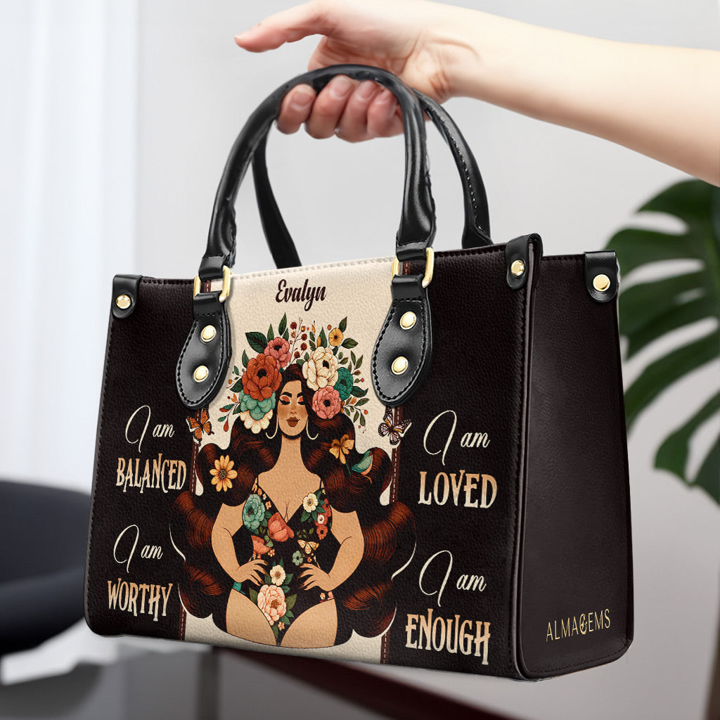 Ich bin ausgeglichen - Personalisierte Lederhandtasche - PG07