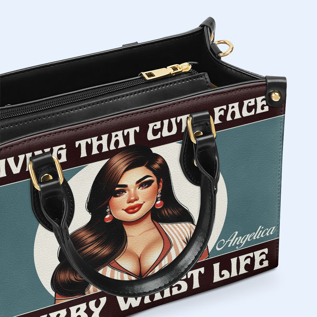Living That Cute Face Chubby Waist Life - Personalisierte Lederhandtasche - PG08