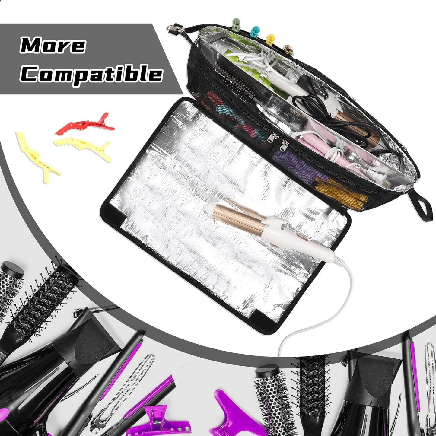 2-in-1-Reisetasche für Haarwerkzeuge und hitzebeständige Alufolienmatte