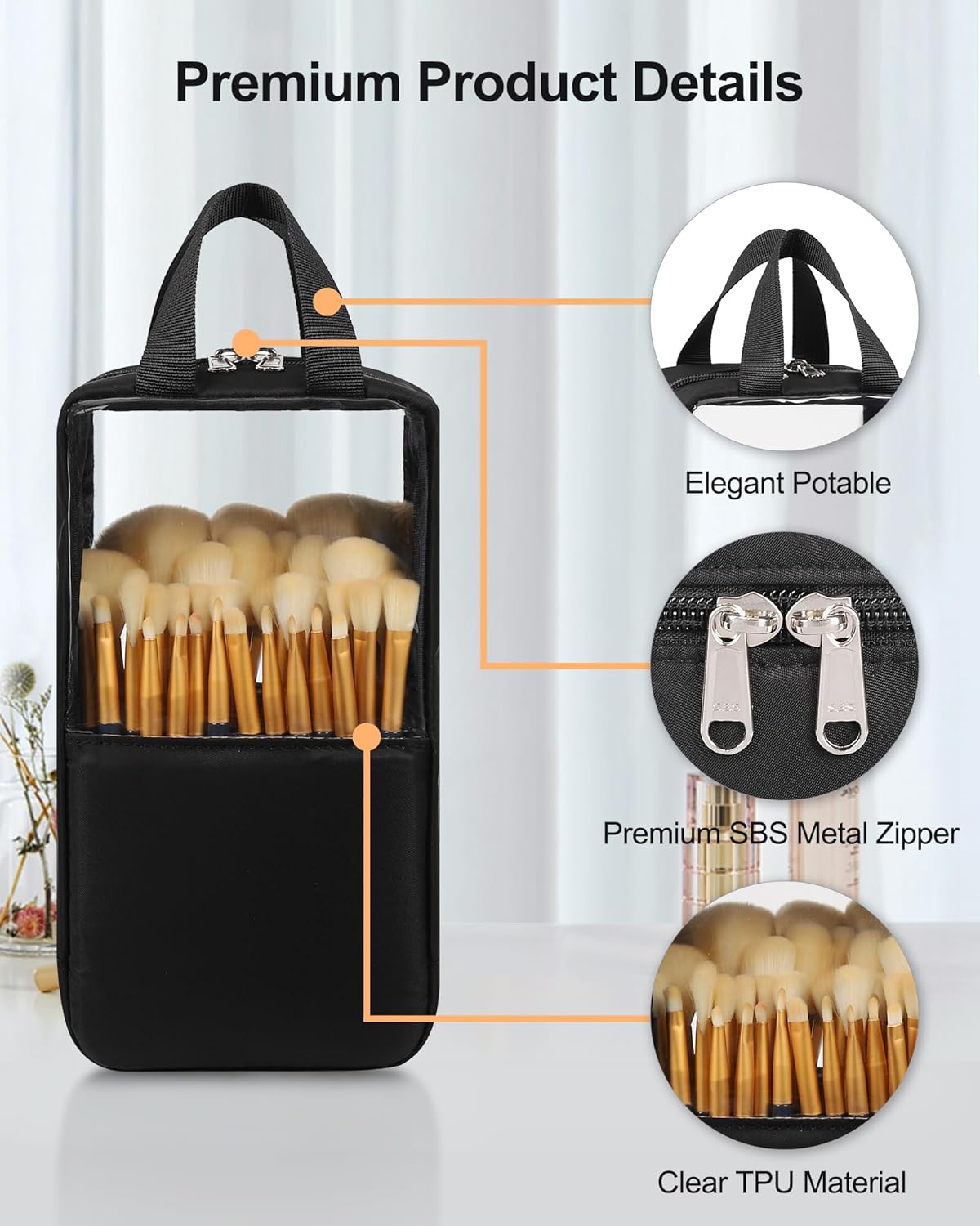 Großer, transparenter Make-up-Pinselhalter in Schwarz