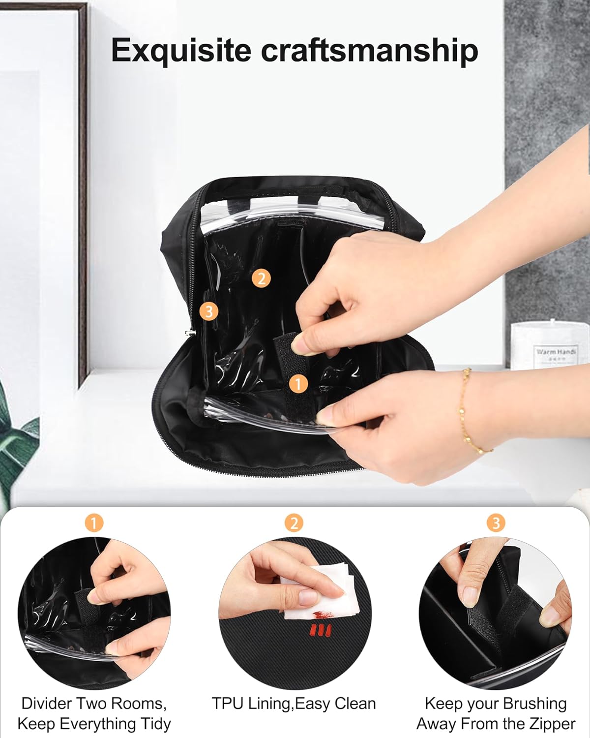 Großer, transparenter Make-up-Pinselhalter in Schwarz