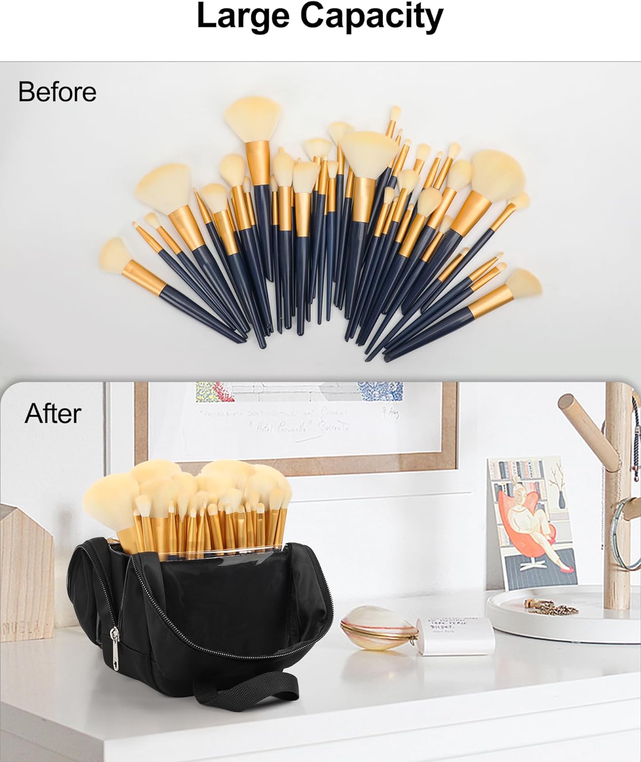 Großer, transparenter Make-up-Pinselhalter in Schwarz