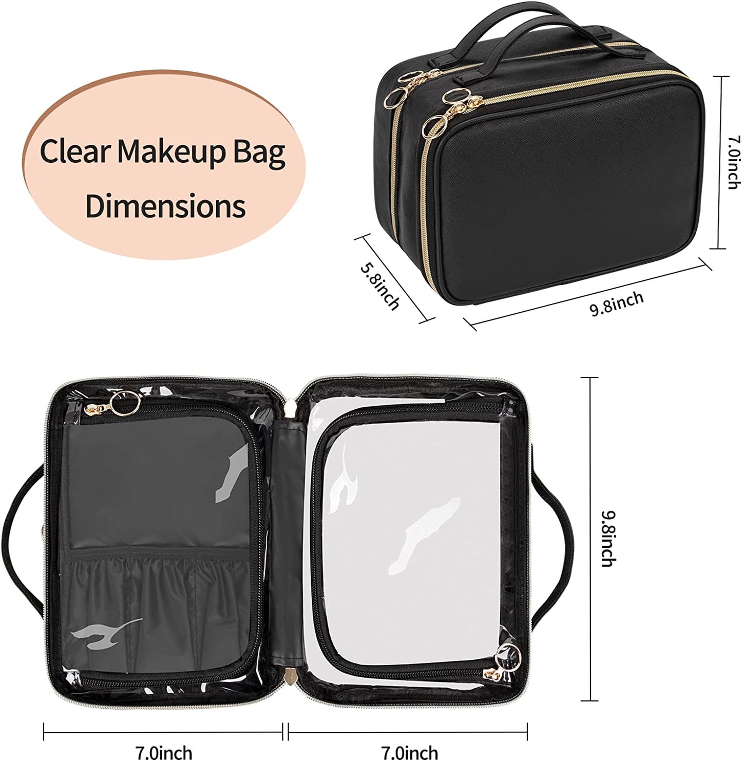Schwarzer, doppellagiger, transparenter Make-up-Kosmetikkoffer