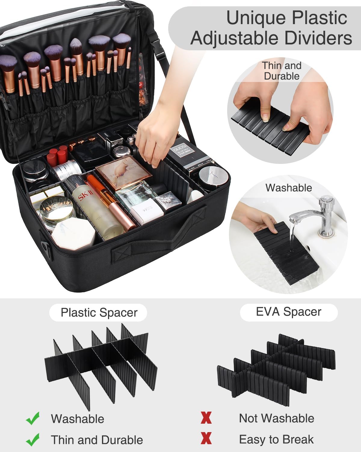 Schwarzer, extragroßer Make-up-Koffer mit Kunststoffteilern
