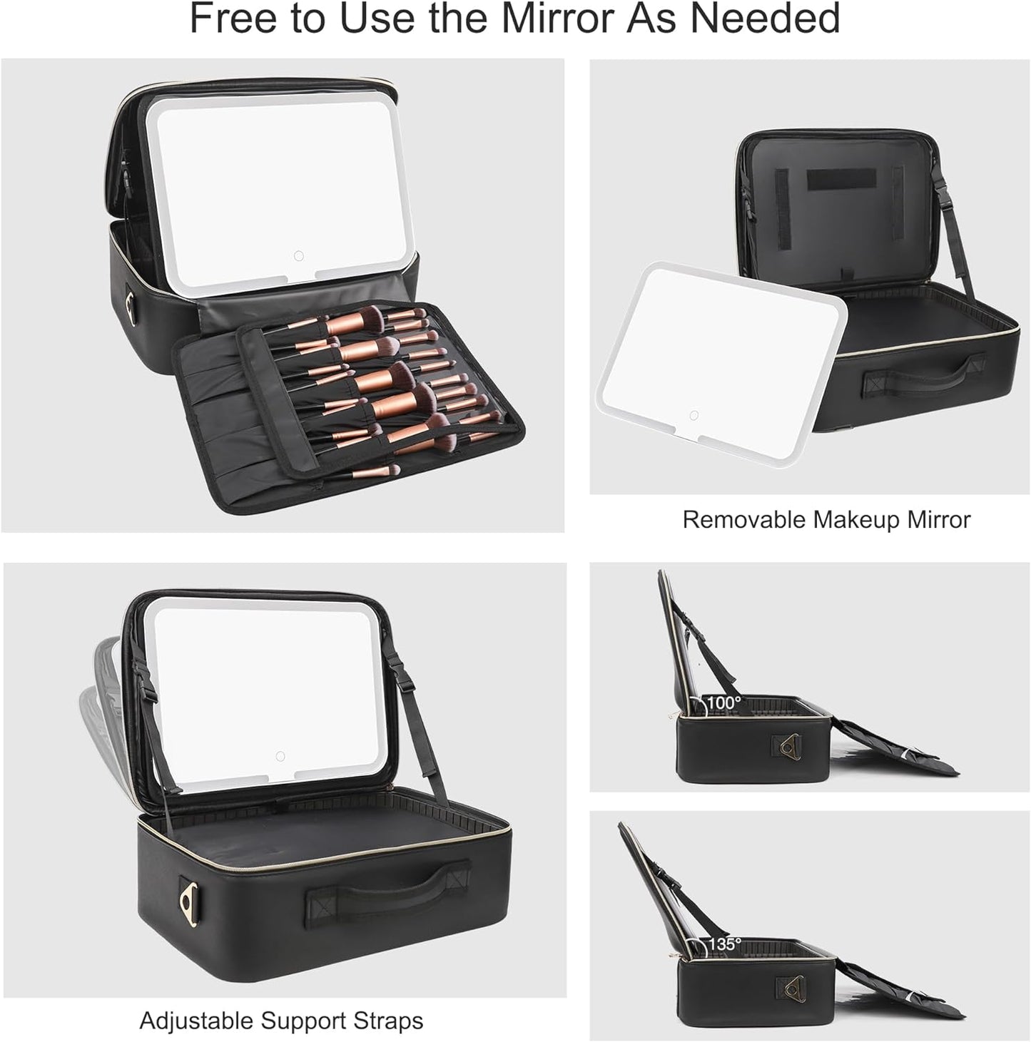 Relavel Großer Make-up-Koffer mit LED-Spiegel, Schwarz
