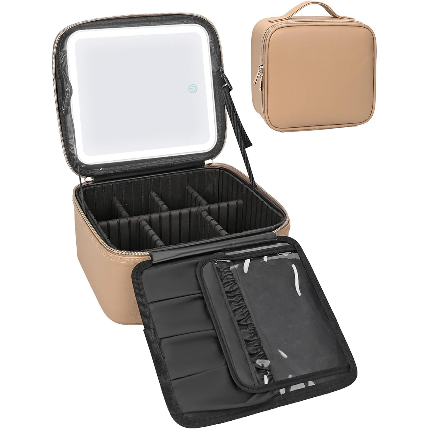 Relavel – Kleiner Make-up-Koffer mit beleuchtetem Spiegel, Schwarz