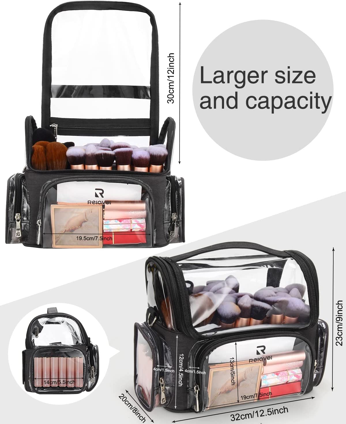 Extragroßer 3-lagiger Make-up-Koffer auf Rollen mit verstellbarer Trennwand (Schwarz)