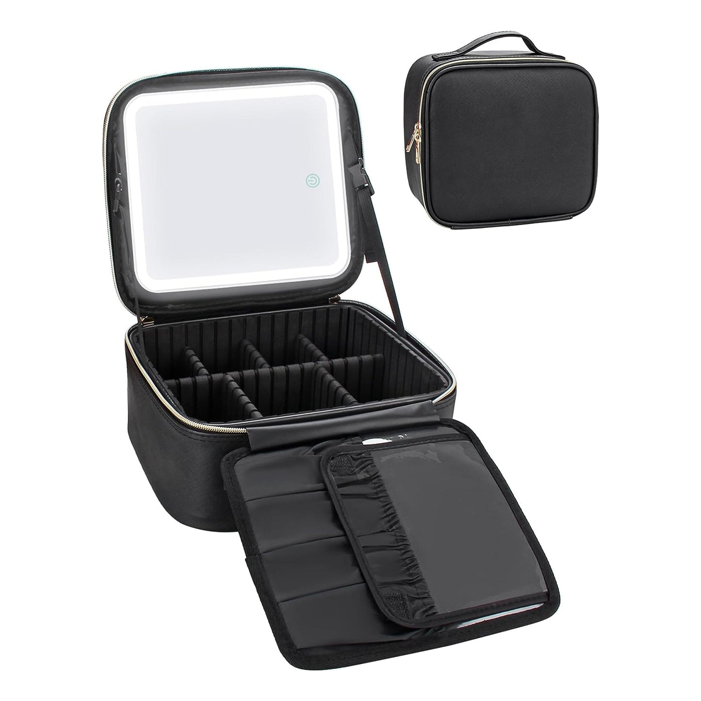 Relavel – Kleiner Make-up-Koffer mit beleuchtetem Spiegel, Schwarz