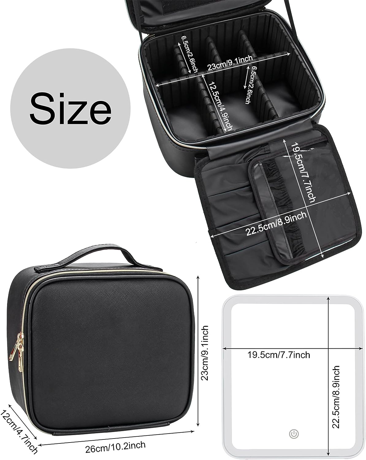 Relavel – Kleiner Make-up-Koffer mit beleuchtetem Spiegel, Schwarz