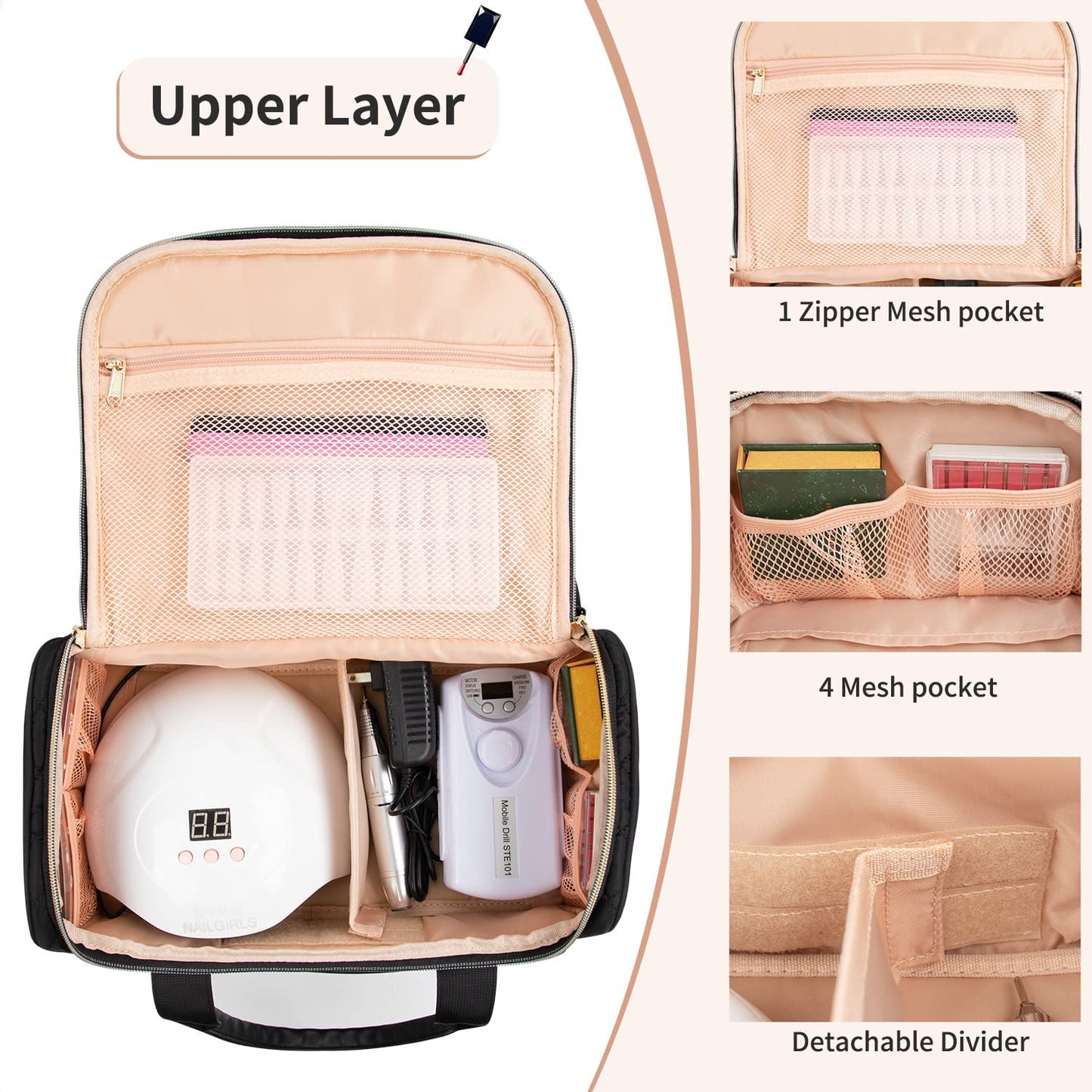 Relavel Nagellack-Organizer-Rucksack mit 2 herausnehmbaren Taschen