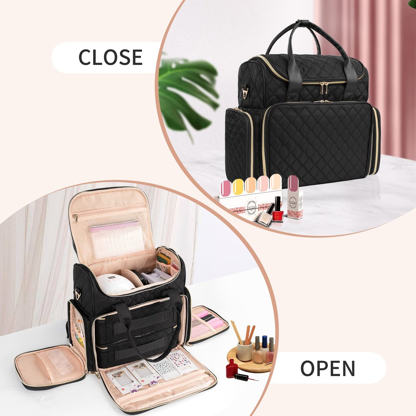 Relavel Nagellack-Organizer-Rucksack mit 2 herausnehmbaren Taschen
