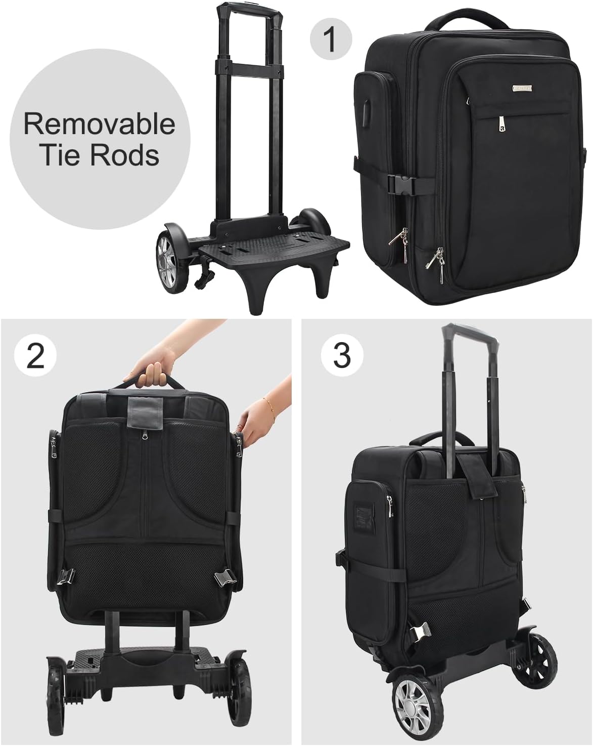 Neuer extragroßer professioneller Trolley-Make-up-Rucksack mit abnehmbarem Trolley und großen Rädern