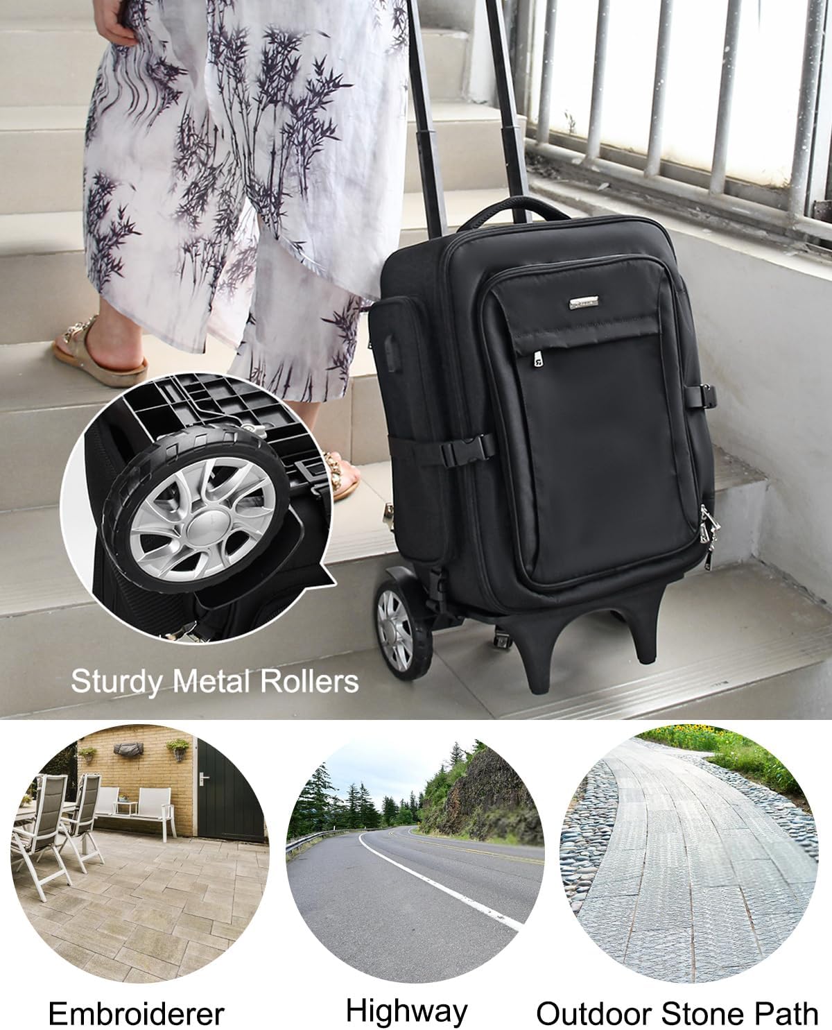Neuer extragroßer professioneller Trolley-Make-up-Rucksack mit abnehmbarem Trolley und großen Rädern
