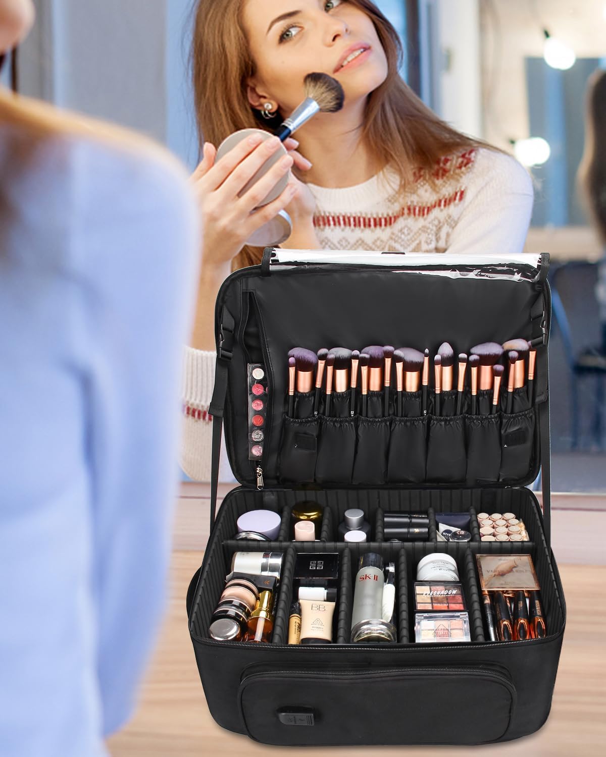 Neuer extragroßer professioneller Trolley-Make-up-Rucksack mit abnehmbarem Trolley und großen Rädern