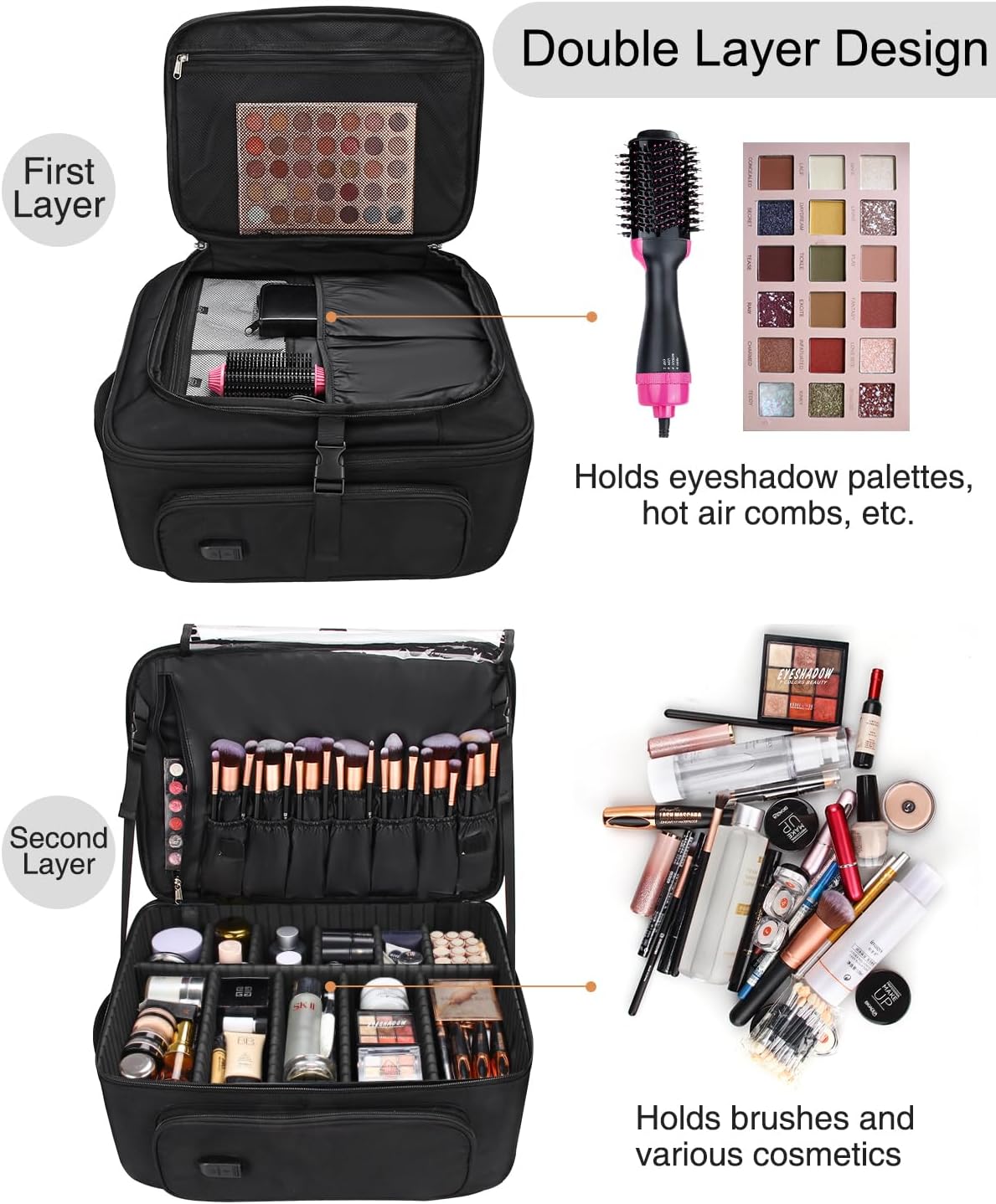 Neuer extragroßer professioneller Trolley-Make-up-Rucksack mit abnehmbarem Trolley und großen Rädern