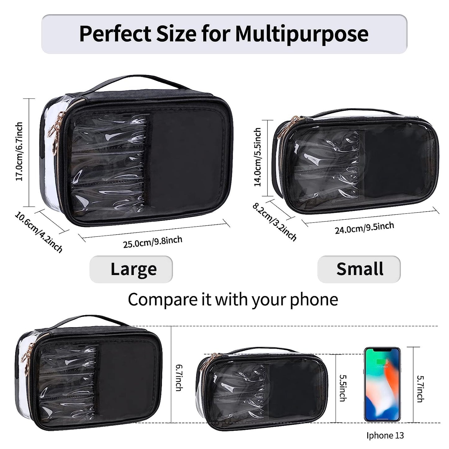 Tragbare, durchsichtige, große Make-up-Tasche mit Trennfach für Make-up-Pinsel.