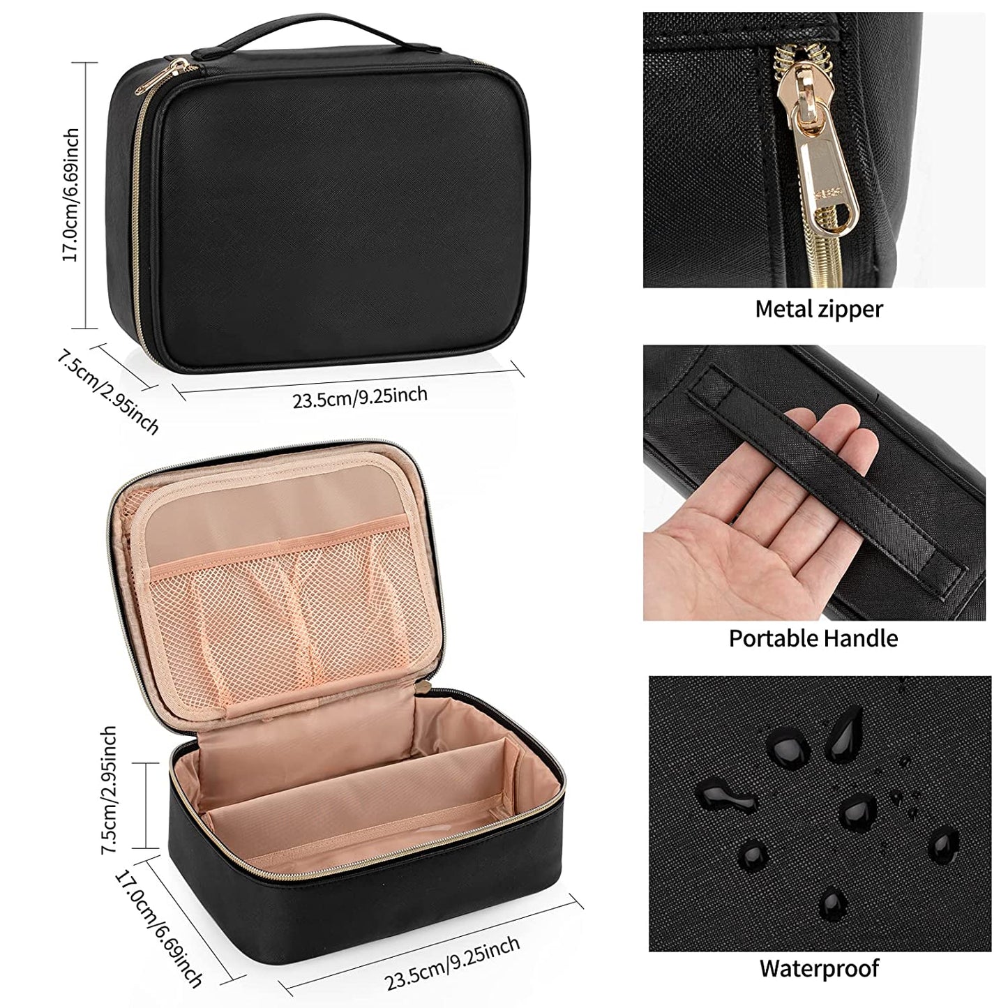 Potable Große schwarze Reise-Make-up-Tasche