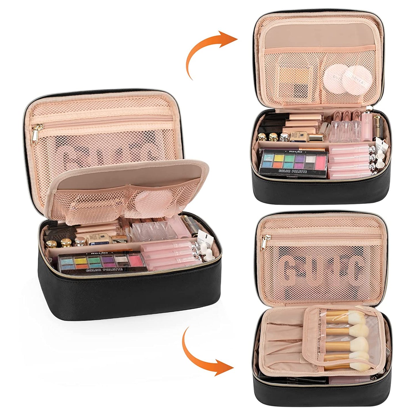 Potable Große schwarze Reise-Make-up-Tasche