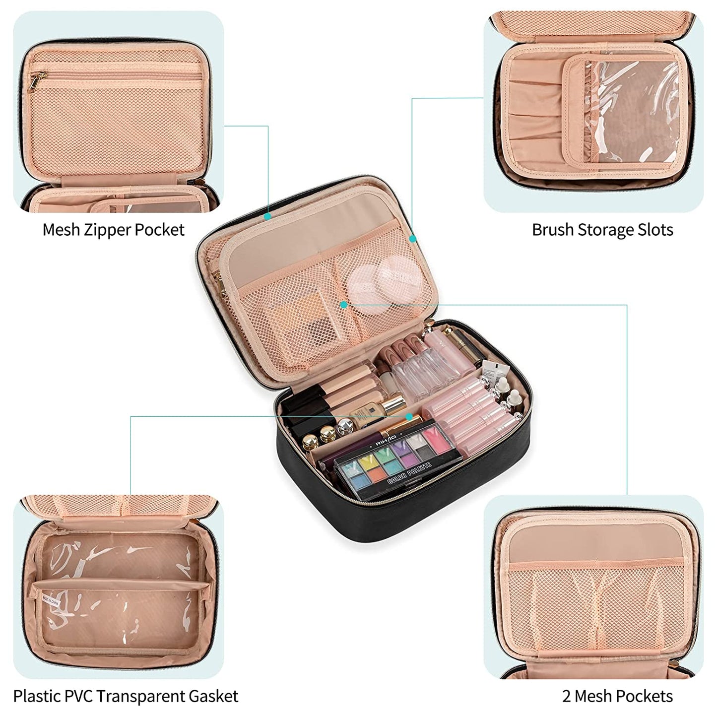 Potable Große schwarze Reise-Make-up-Tasche