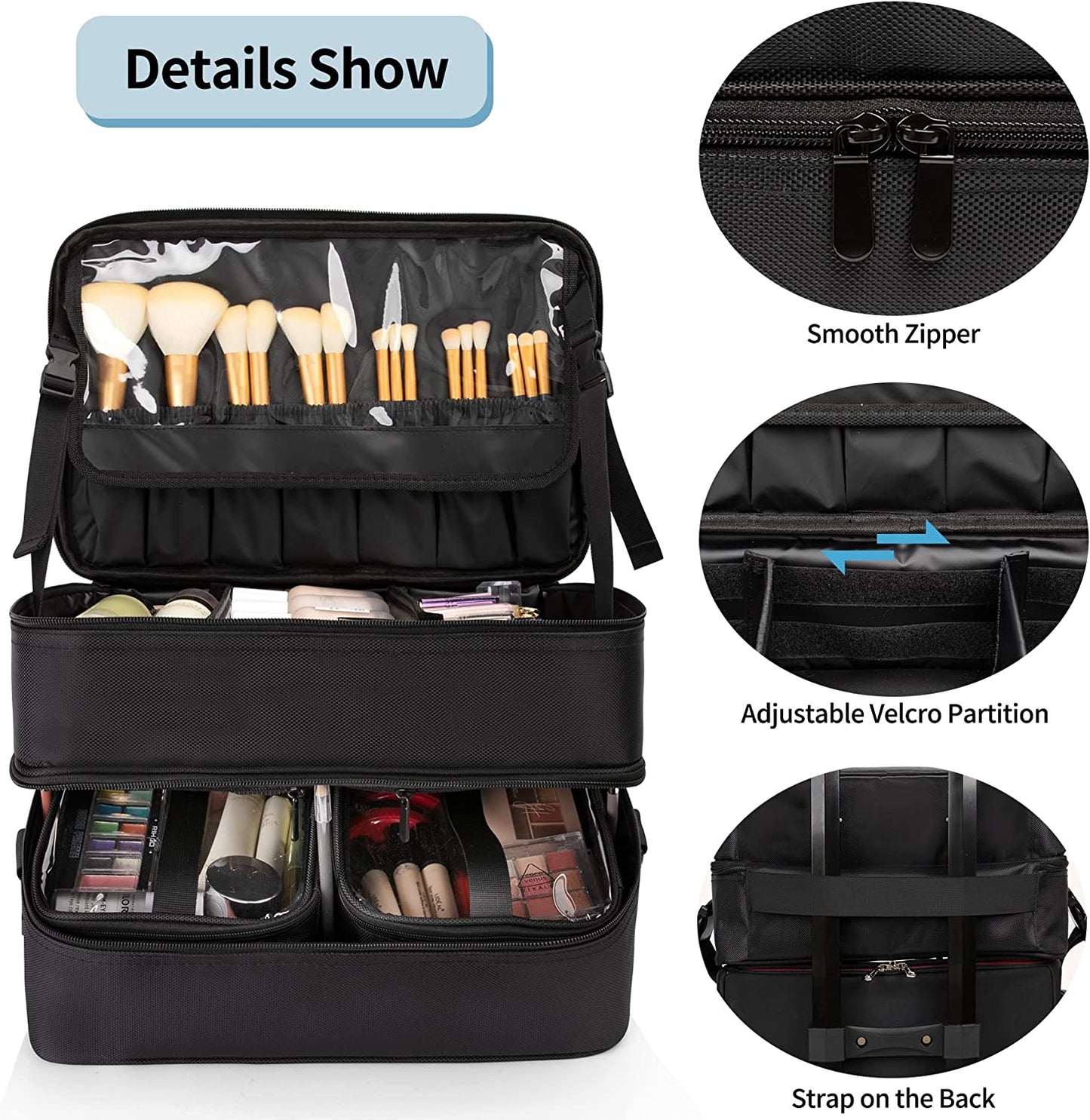 Professioneller doppelschichtiger großer Reise-Make-up-Koffer