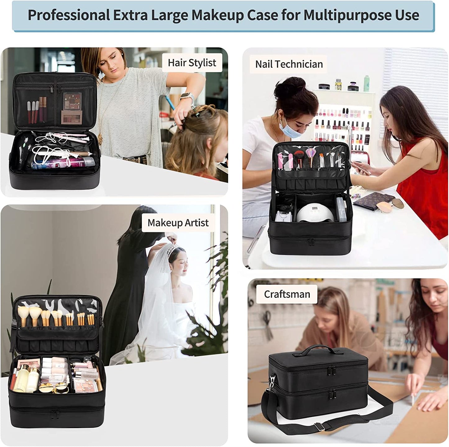 Professioneller doppelschichtiger großer Reise-Make-up-Koffer