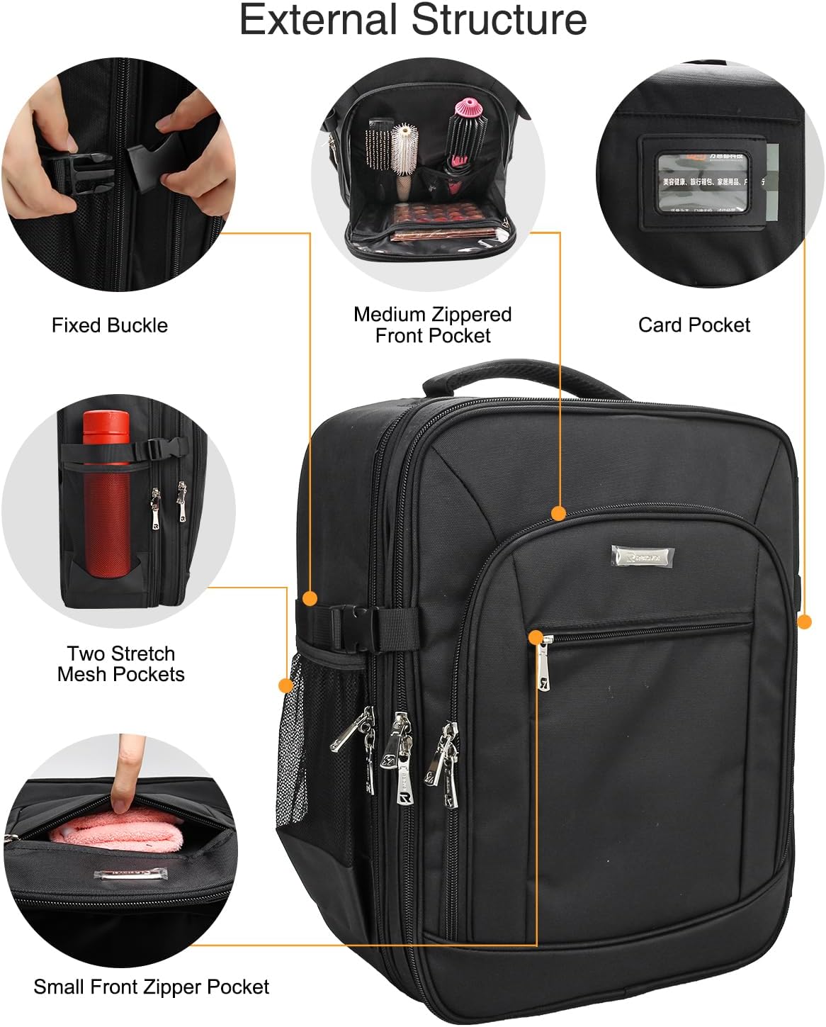Professioneller, extragroßer Make-up-Rucksack mit 3 Lagen, 4 kleinen Kosmetiktaschen und herausnehmbarer Lippenstiftablage