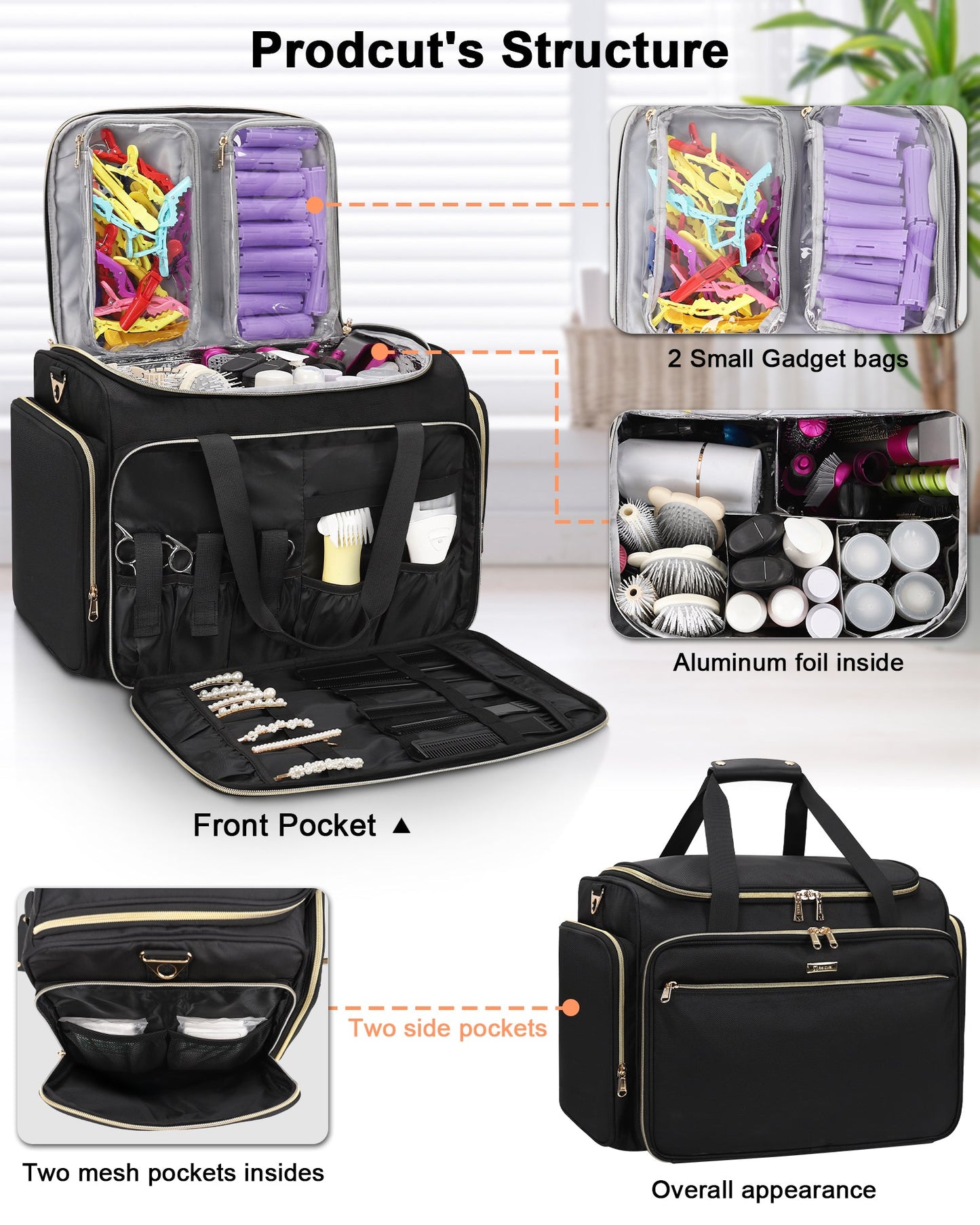 Professionelle, extragroße Reisetasche für Friseure mit zwei abnehmbaren kleinen Taschen
