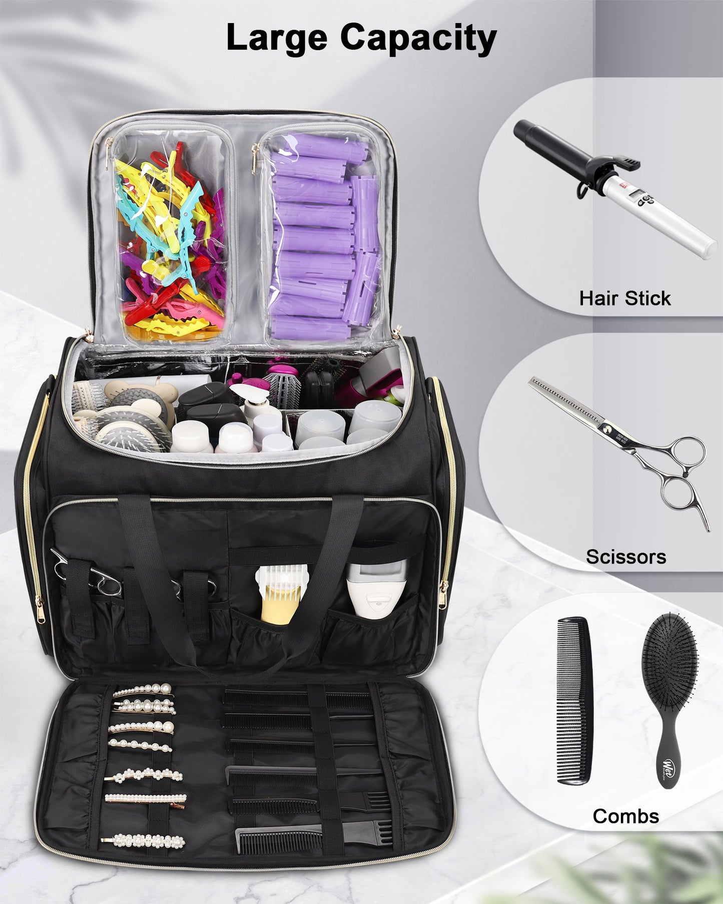 Professionelle, extragroße Reisetasche für Friseure mit zwei abnehmbaren kleinen Taschen