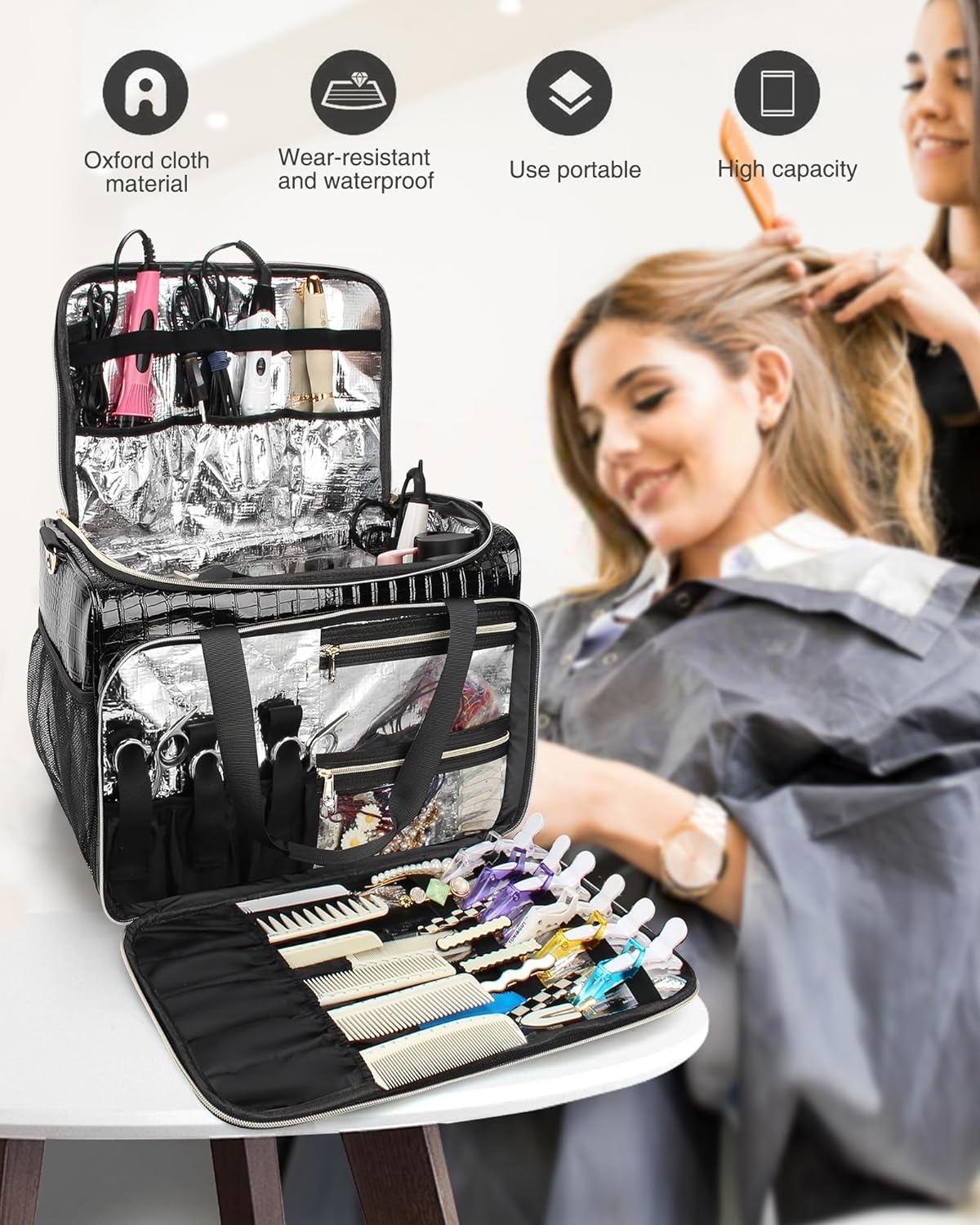 Professionelle Friseur-Umhängetasche (PU-Leder mit Krokodilmuster)