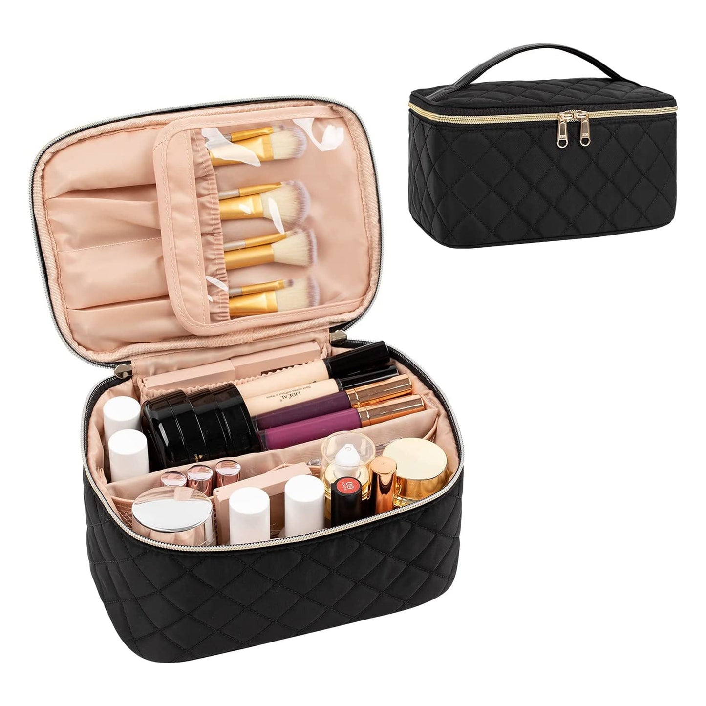 Relavel Rhombus, Reise-Make-up-Kosmetikkoffer mit großem Fassungsvermögen, Schwarz